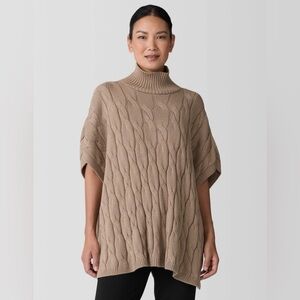 NWT Eileen Fisher Peruvian Organic Cotton Alpaca Poncho Size S/M Cable Knit